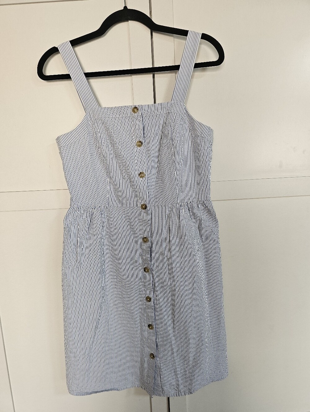 J Crew Womens 6 Blue White Seersucker Stripe Button Front Sundress Cotton